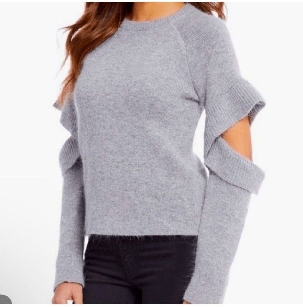Endless Rose / Revolve Ruffle Sweater in Heather Gray NWT Size L Large